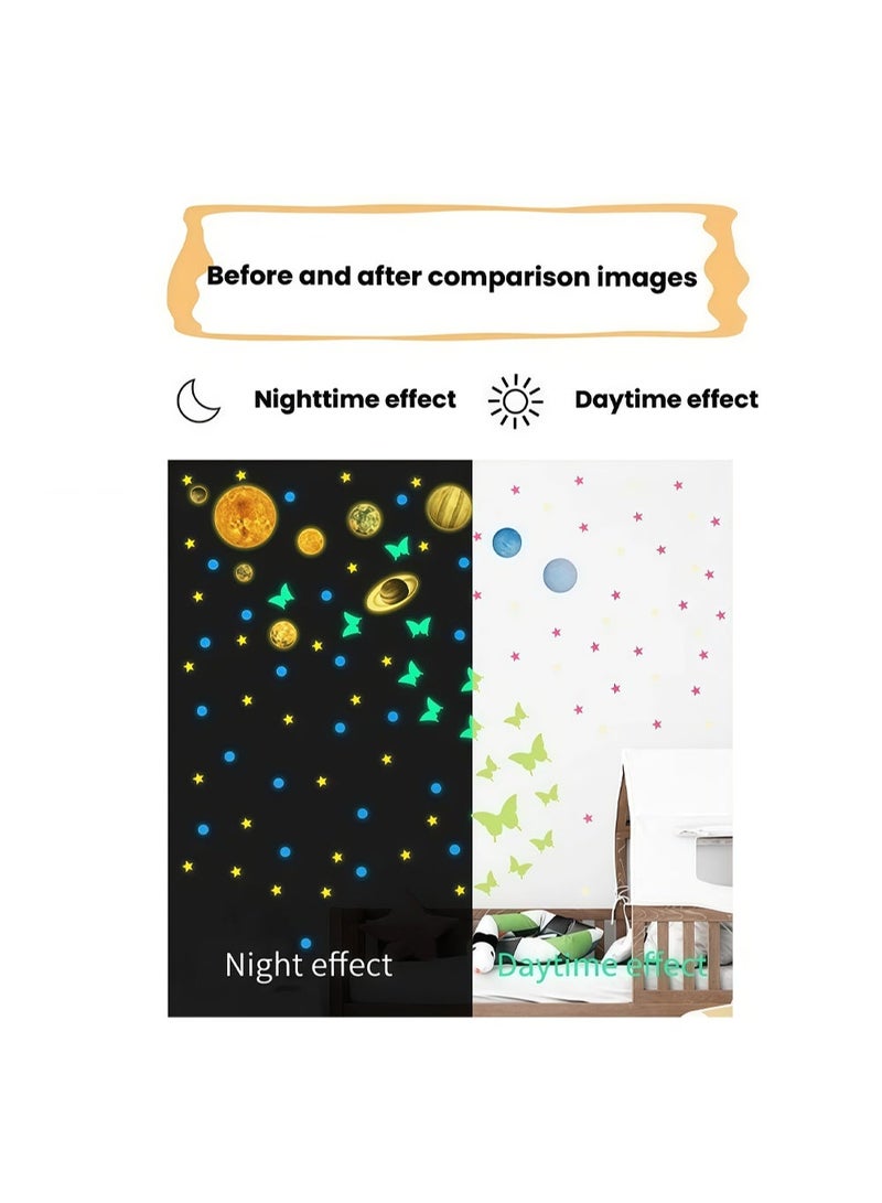 CHIYLE 144PCS Butterfly Starry Sky Sticker Set 3D Space Wall Sticker Set,Glow In The Dark Stars And Planets,Glowing Planet,Noctilucent Solar System For Kids Wall Decals - Image 2